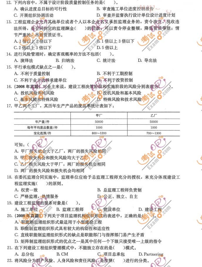 2011監(jiān)理工程師《理論與法規(guī)》沖刺題及答案(四)