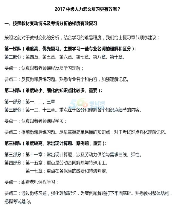 2017經(jīng)濟師《中級人力資源》各章節(jié)如何有效復習