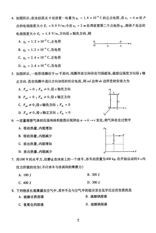 2005年成人高考物理化學(xué)試題及答案上(高起點(diǎn))