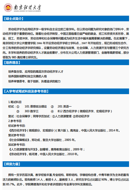 南京財(cái)經(jīng)大學(xué)勞動(dòng)經(jīng)濟(jì)學(xué)碩士2018考研招生簡章