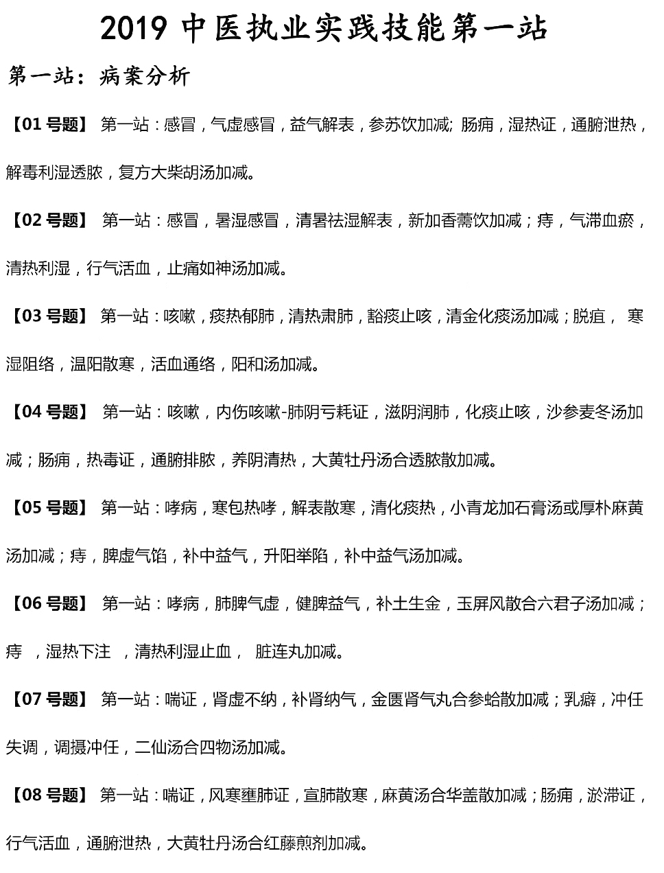 2019年中醫(yī)醫(yī)師實踐技能第一站真題(網友回憶版)