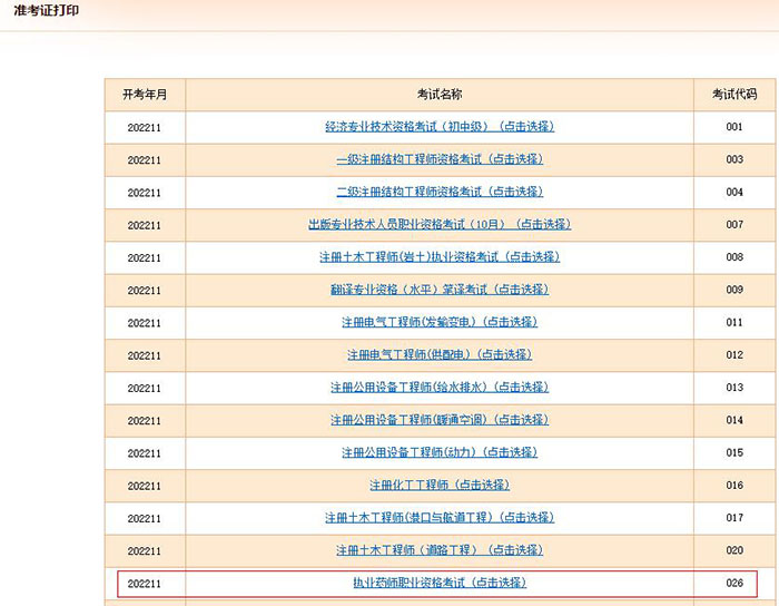 寧夏2022年執(zhí)業(yè)藥師考試準(zhǔn)考證打印入口