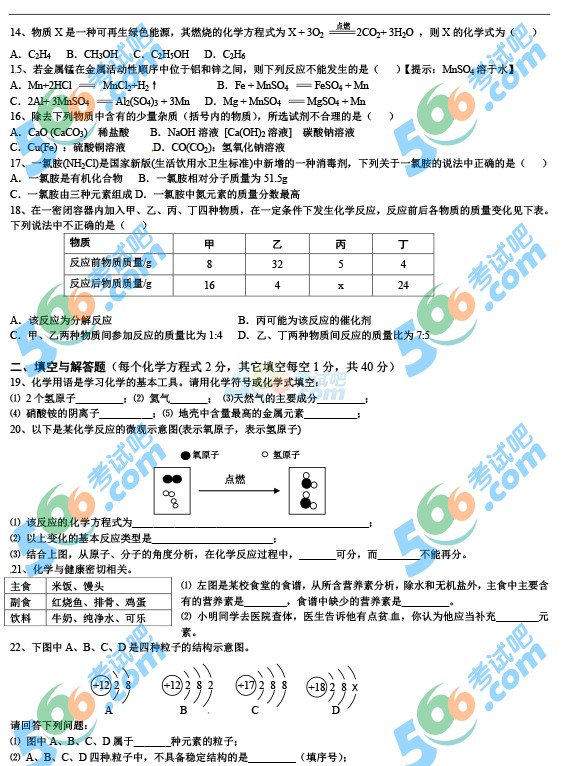 2014山東臨沂中考化學(xué)試題