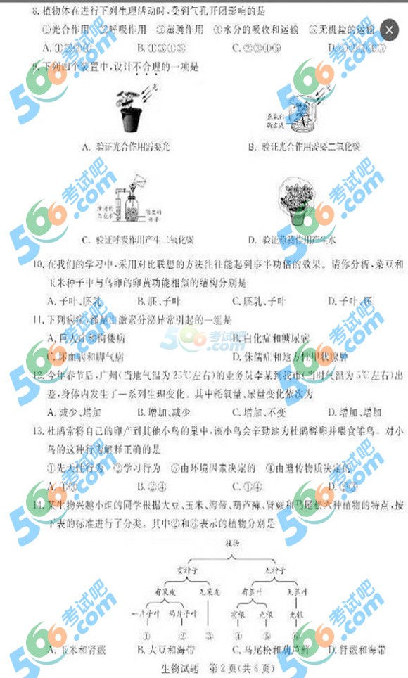 考試吧:2016年德州中考生物試題及答案(完整版)