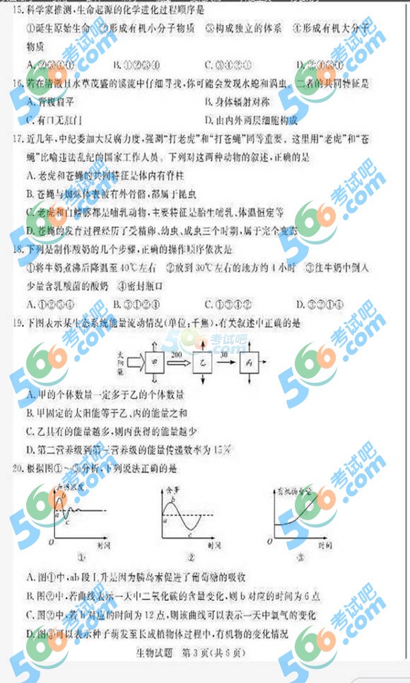 考試吧:2016年德州中考生物試題及答案(完整版)