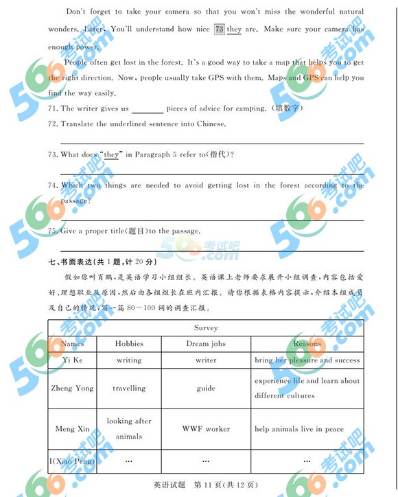 考試吧:2016年德州中考英語試題及答案(完整版)
