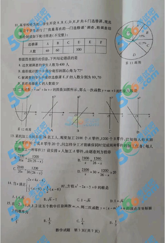 2016年泰安中考數(shù)學(xué)試題及答案