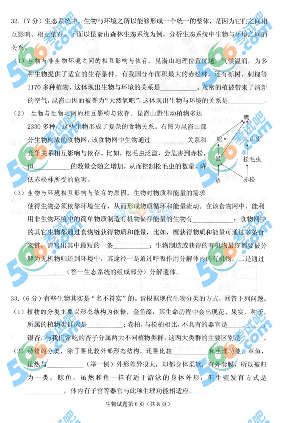考試吧:2016年威海中考生物試題及答案