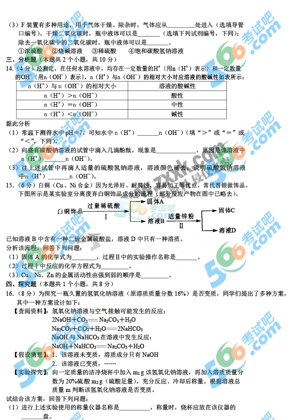 考試吧:2016年宜賓中考化學(xué)試題及答案