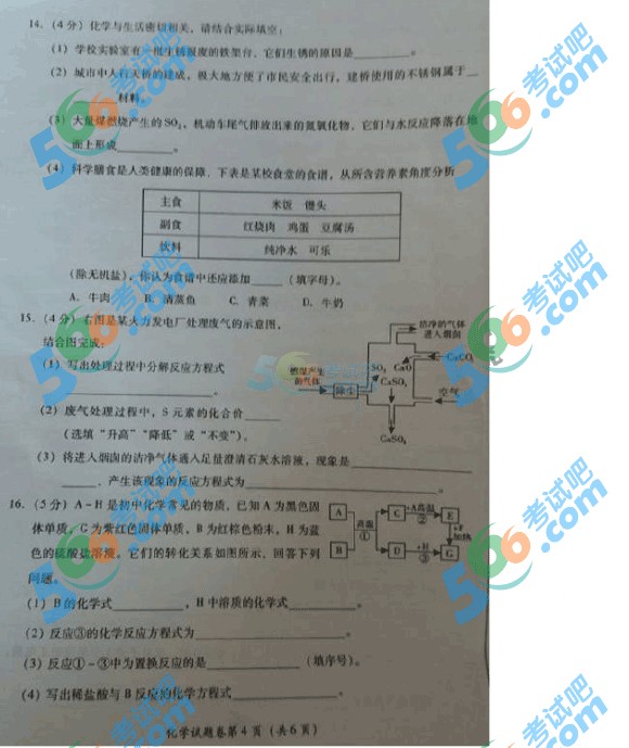 考試吧:2016年廣安中考化學(xué)試題及答案