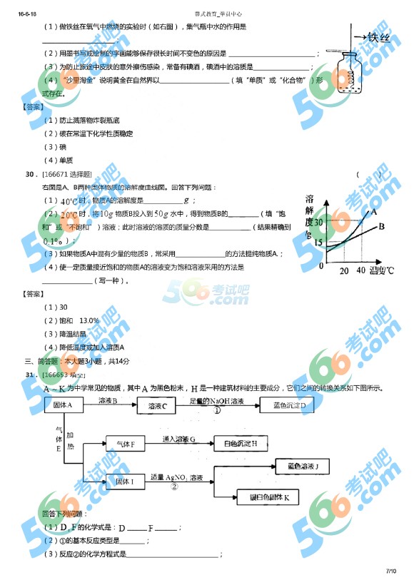 考試吧:2016年蘭州中考化學(xué)試題及答案