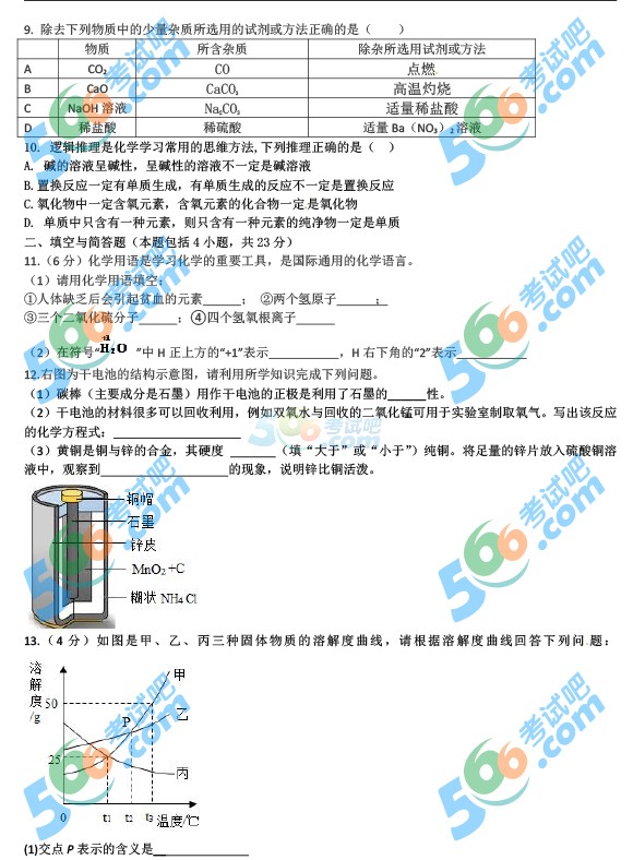 考試吧:2016年白銀中考化學(xué)試題及答案