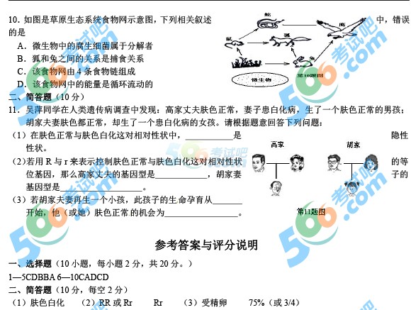 考試吧:2016年孝感中考生物試題及答案