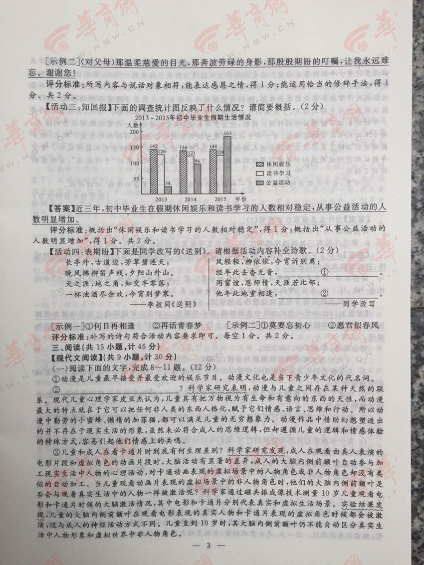 考試吧:2016年陜西中考語文試題及答案