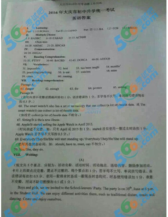 考試吧:2016年大慶中考英語試題及答案