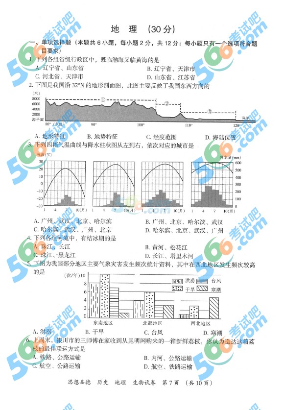 考試吧:2016年寧夏中考地理試題及答案