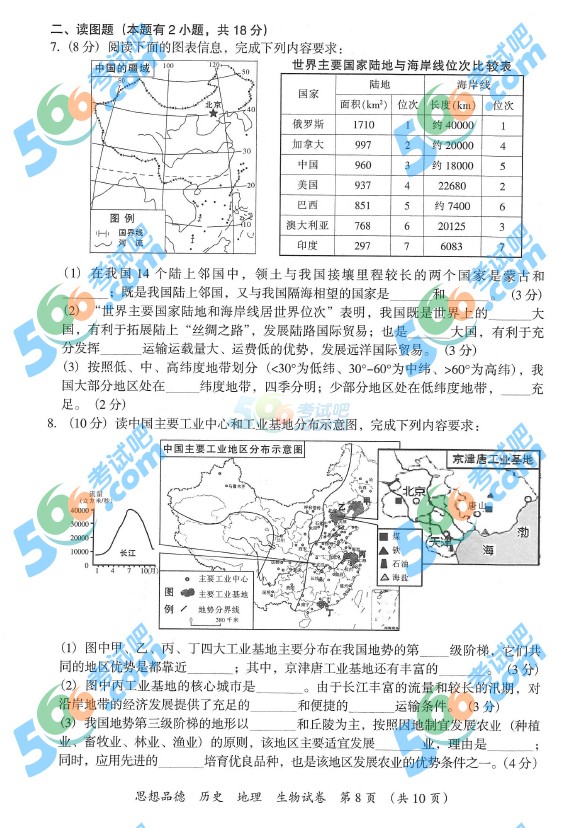 考試吧:2016年寧夏中考地理試題及答案