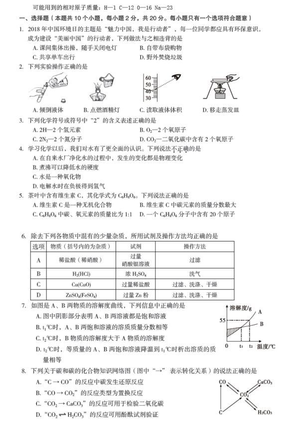 2018年新疆烏魯木齊中考化學(xué)真題及答案已公布