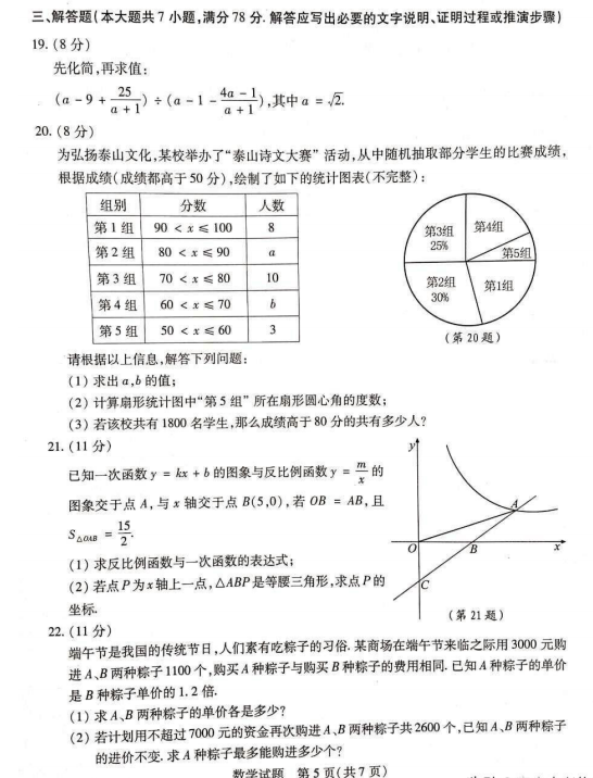 2019年山東泰安中考數(shù)學(xué)真題已公布