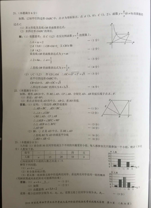 2019年廣西百色《數(shù)學(xué)》真題及答案已公布