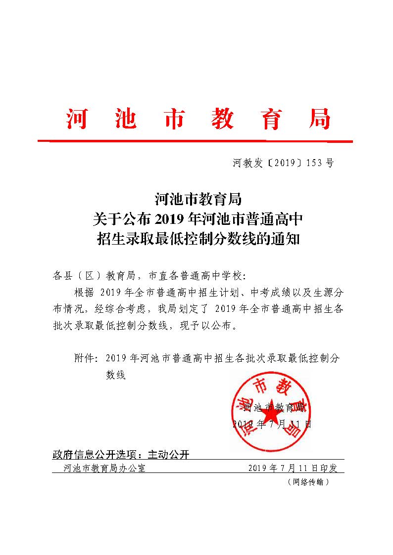 2019年廣西河池中考錄取分?jǐn)?shù)線已公布