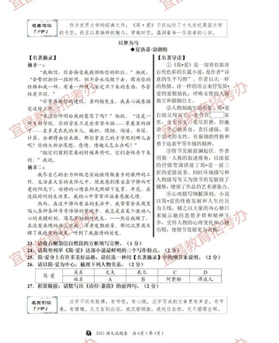 2021年湖北宜昌中考語文真題及答案已公布