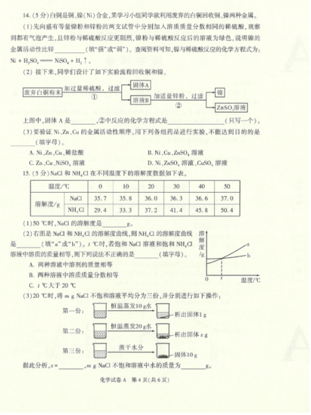 2022年陜西中考化學(xué)真題及答案已公布
