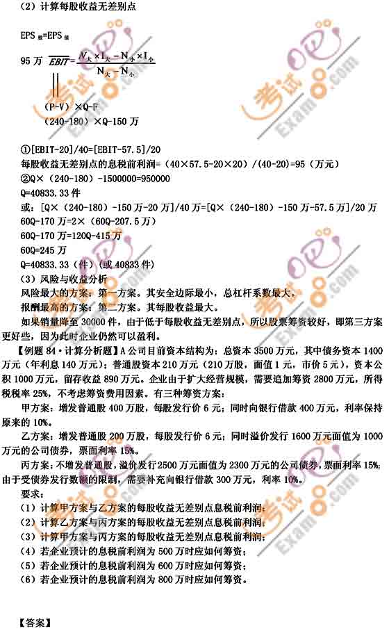 2011會(huì)計(jì)職稱《中級(jí)財(cái)務(wù)管理》典型題講解